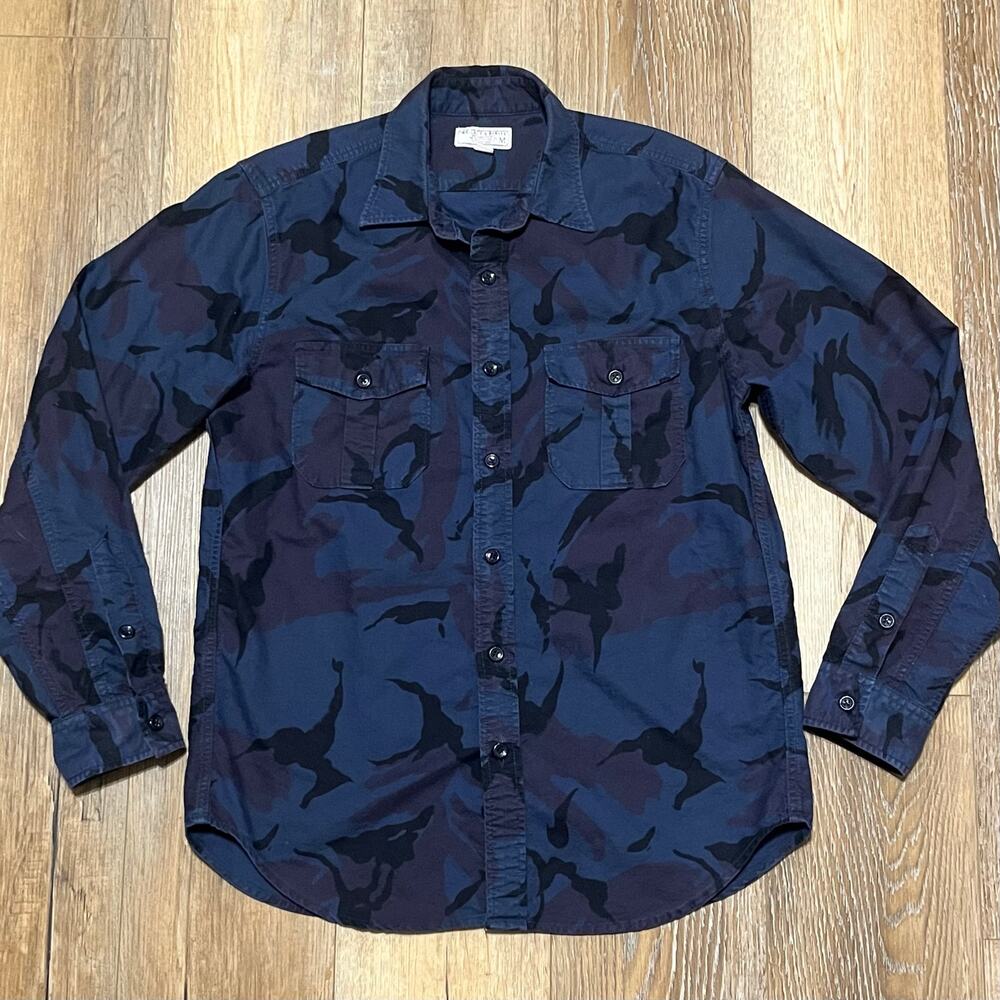 Wallace & Barnes Camouflage Long Sleeve Shirt Shacket Men's M Blue Work Military